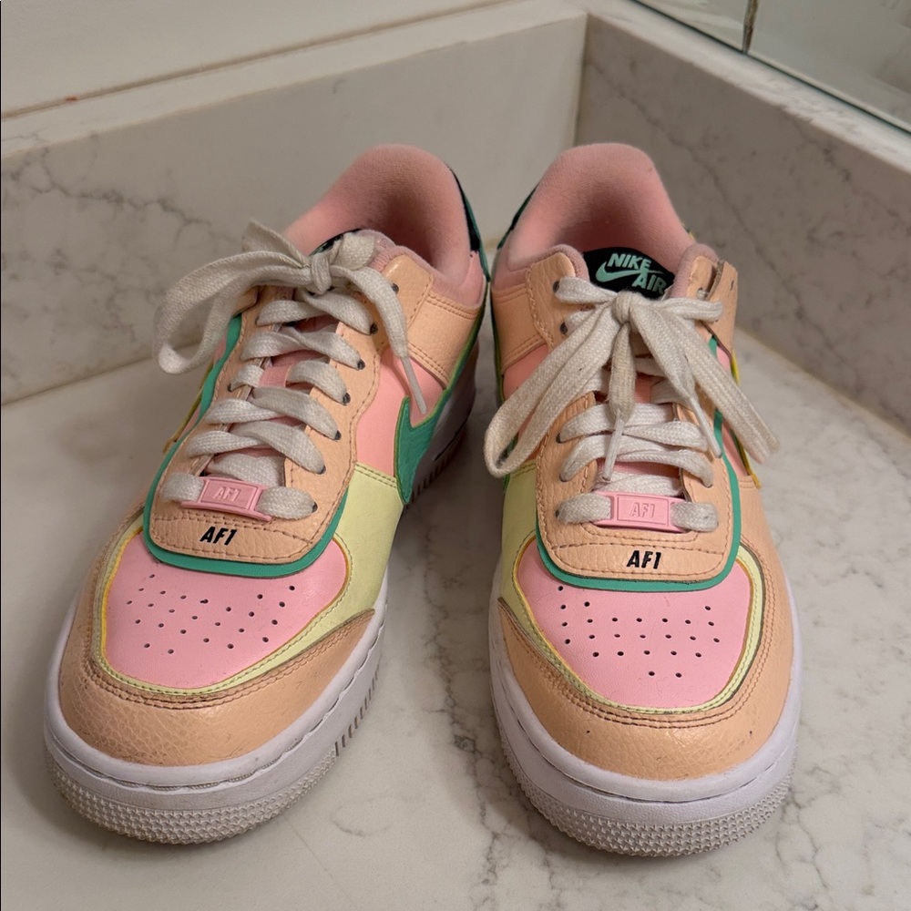 Nike Air Force I Pastel Multi-Color Low Top Sneakers — Pink, Peach, Mint, Yellow